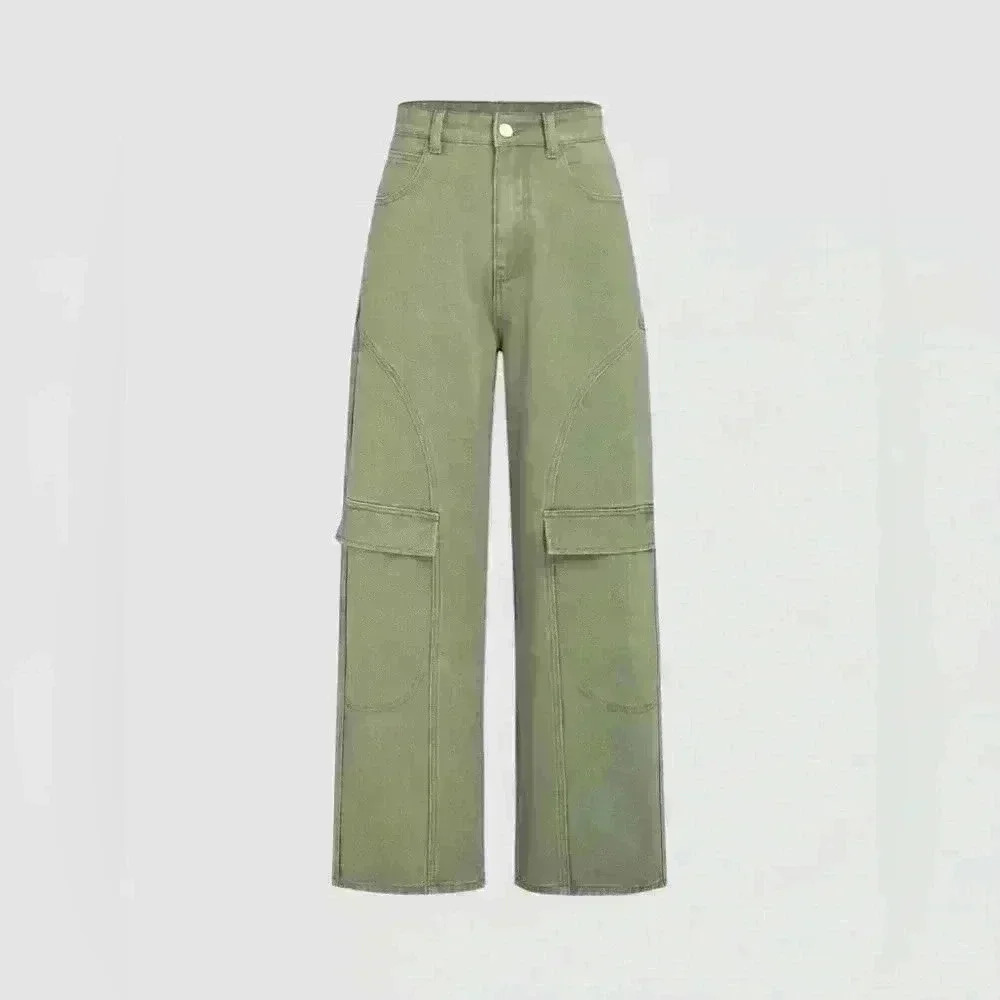 Utility Wide-Leg Cargo Pants - Olive Green